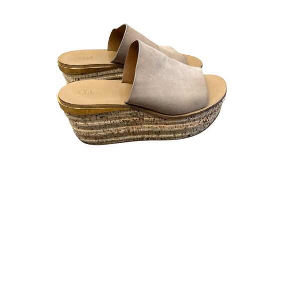 Chloe Cork Wedge Tan Suede Sz 39.5 - Picture 2 of 3